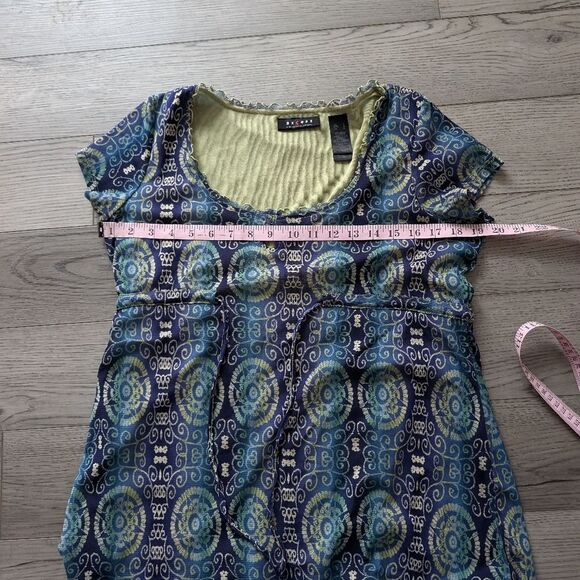 Vintage Y2K Babydoll Mesh Boho Hippie Lettuce Hem Tie Front Blouse Size Large - Picture 6 of 7